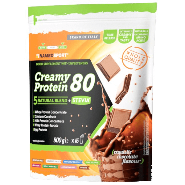 Vícesložkový protein NAMEDSPORT Creamy Protein 80% 500 g, vícesložkový protein slazený stevií
